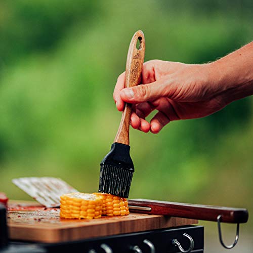 VENETUS-BBQ - Pinzas para barbacoa XL y pincel de madera de acacia noble, extralargas
