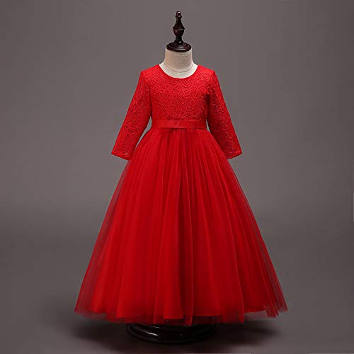 Vestido de niña de Flores para la Boda Princesa Desfile con Encajes Manga Larga Largo Gala Encaje De Ceremonia Vestidos de Dama De Honor Novia Princesa Fiesta de Cumpleaños riou