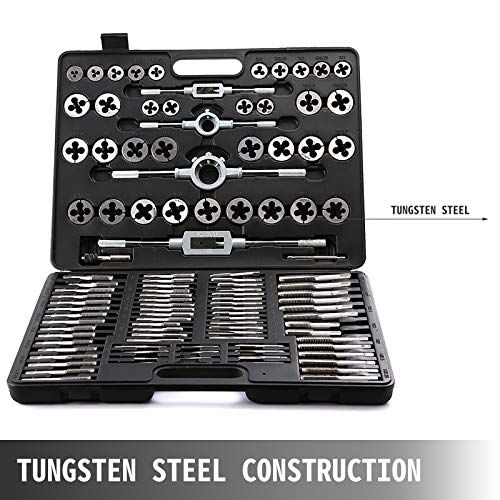 VEVOR Terrajas de Roscar, Conjunto Popular de 110 Piezas, Terrajas y Machos de Roscar de Acero al Tungsteno, Juego Terrajas y Machos con Llave Inglesa Ajustable, Herramientas para Roscar Métrica