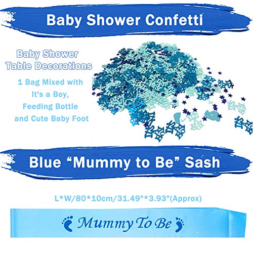 Vibury Baby Shower Decoración, Decoraciones Fiesta de Bienvenida de Bebe Niño Bandera It's A Boy, Baby Shower Globos, 9 Pompones, 18 Globos, Mummy to be Faja y Confeti