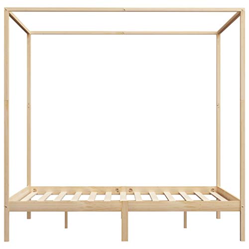vidaXL Madera Maciza de Pino Estructura de Cama Individual con Dosel 160x200 cm Somier Muebles de Dormitorio Habitación