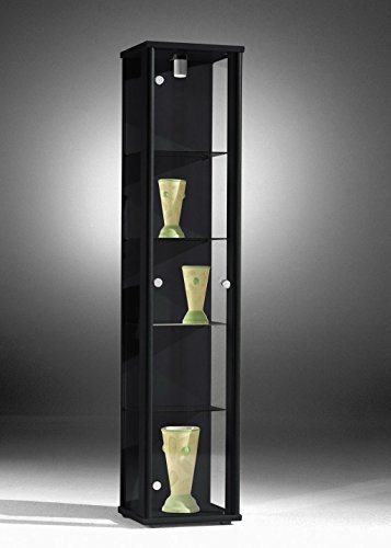 Vitrina Mueble de pared 176x37x33 cm en color negro con iluminación con 4 estantes de vidrio
