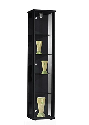 Vitrina Mueble de pared 176x37x33 cm en color negro con iluminación con 4 estantes de vidrio