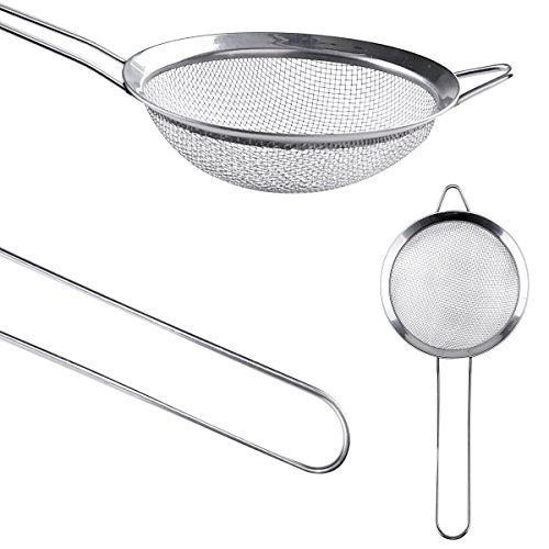 Voarge – Colador de Malla Fina – Escurridor Profesional, Malla Fina – Juego de Filtro, pasapurés, Malla Fina – Colador de Cocina, Juego de 8/12/18 cm, de Acero Inoxidable