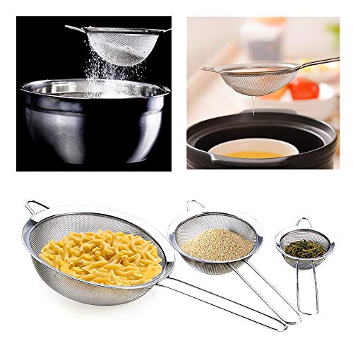 Voarge – Colador de Malla Fina – Escurridor Profesional, Malla Fina – Juego de Filtro, pasapurés, Malla Fina – Colador de Cocina, Juego de 8/12/18 cm, de Acero Inoxidable