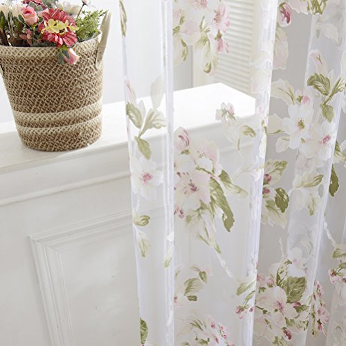 VORCOOL Flor Sheer Cortinas Ventana Pantalla Ventana Gasa Bufanda de la Puerta Cuellos para la decoración de la habitación (Rosa)