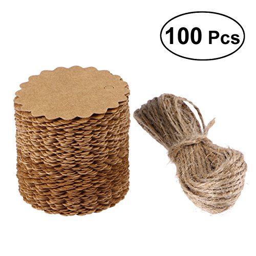 VORCOOL Tarjeta de papel de Kraft hornada redonda 100pcs 60m m/etiqueta del regalo/etiqueta de DIY/etiqueta del equipaje/etiqueta de precio con la guita del yute 10M (marrón)