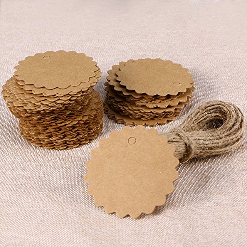 VORCOOL Tarjeta de papel de Kraft hornada redonda 100pcs 60m m/etiqueta del regalo/etiqueta de DIY/etiqueta del equipaje/etiqueta de precio con la guita del yute 10M (marrón)