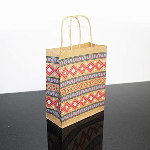 VOSAREA Bolsa de papel kraft de 20 piezas de impresión bolsas de compra creativas portátiles bolsa de embalaje de totalizador bolsa de regalo para panadería tienda de hogar (estilo mixto)