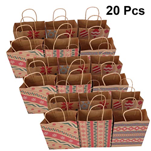 VOSAREA Bolsa de papel kraft de 20 piezas de impresión bolsas de compra creativas portátiles bolsa de embalaje de totalizador bolsa de regalo para panadería tienda de hogar (estilo mixto)