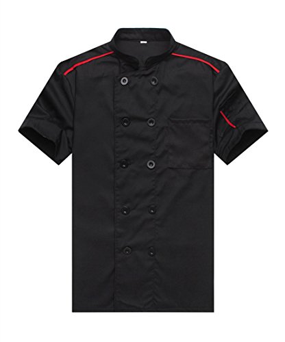 WAIWAIZUI Cocina Uniforme Camisa de Cocinero Manga Corta, Color Negro, XL