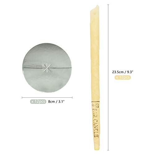 Wandefol 12pcs Velas para los Oídos, Velas de Oreja, Velas de Cera de Abeja para Oído, Velas de Cerumen de Abeja Orgánica Aromaterapia 100% Natural Reduce Tinnitus Cerumen con Discos de Protección