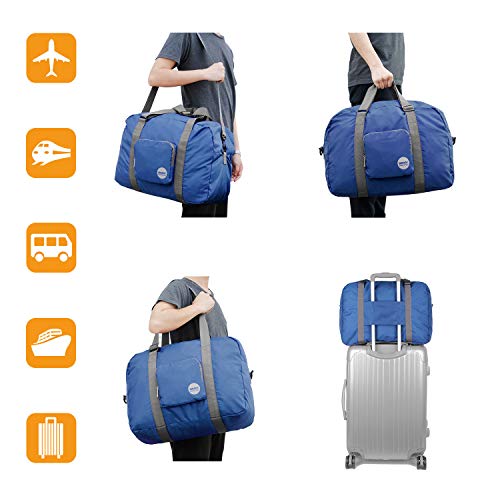 WANDF Foldable Travel Duffel Bag Super Lightweight for Luggage, Sports Gear or Gym Duffle, Water Resistant Nylon (40L Navy Blue)