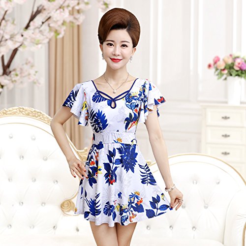 WDDBJN Traje De Baño/Playa/Natación Traje De Baño Femenino Falda/Cubierta De La Edad Media//Conservador/Siamés//Vientre/De Gran Tamaño/Spas/Modelos Ancianos Madre/Traje De Baño/L (40-53Kg), Blanco