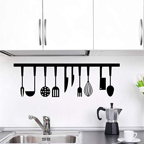 WEIPENG Herramientas De Cuchara Calcomanías De Pared Negras Cocina Comedor Accesorios De Decoración del Hogar Pegatinas De Vinilo para Pared Cartel De Arte Mural DIY