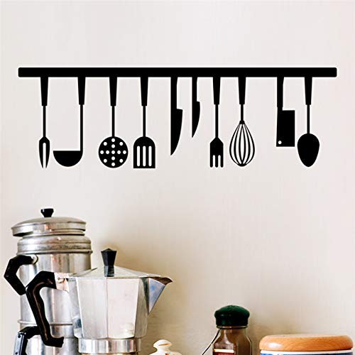 WEIPENG Herramientas De Cuchara Calcomanías De Pared Negras Cocina Comedor Accesorios De Decoración del Hogar Pegatinas De Vinilo para Pared Cartel De Arte Mural DIY