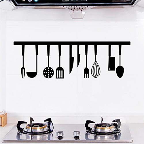 WEIPENG Herramientas De Cuchara Calcomanías De Pared Negras Cocina Comedor Accesorios De Decoración del Hogar Pegatinas De Vinilo para Pared Cartel De Arte Mural DIY