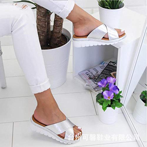 wenhua Zapatos de Playa Piscina Unisex Adulto,Sandalias Planas de Punta Abierta para Mujer, Zapatillas con Plataforma Antideslizante-Silver_38,Zapatillas Interior Piso