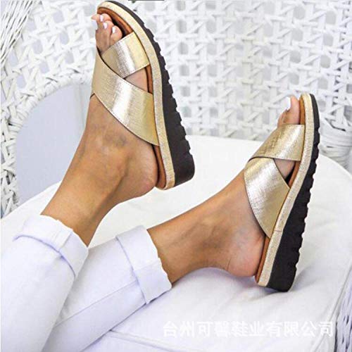 wenhua Zapatos de Playa Piscina Unisex Adulto,Sandalias Planas de Punta Abierta para Mujer, Zapatillas con Plataforma Antideslizante-Silver_38,Zapatillas Interior Piso
