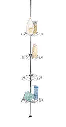 Wenko 8145500 Esquinero telescópico para la Ducha Acero INOX - con 4 repisas, Metal, 20 x 56-275 x 20 cm, Plata Brillante