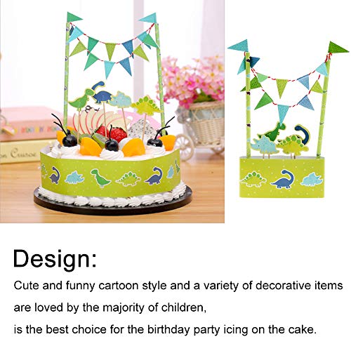 WENTS Kit de Decoración de Pasteles 2PCS Conjunto de Sombrero de Copa de Dinosaurio de Dibujos Animados Pirata Bunting, Decoraciones de Pastel de Fiesta de Cumpleaños para Niños