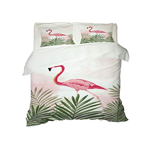 WENYA 3D Animal Flamenco Juego de Cama Rosa Verde Rojo Negro Azul Selva Tropical Flor Planta Hojas Funda Nórdica y Funda de Almohada Microfibra Niña (Estilo 1, 150 x 200 cm - Cama 90 cm)