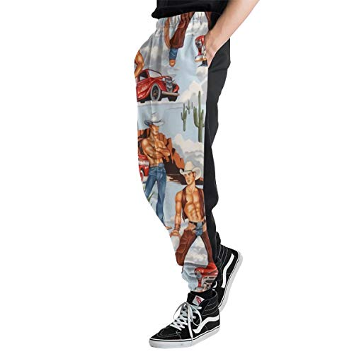 Western Traditional Rodeo Sombrero de vaquero para hombre y mujer, casual, deportivo, pantalones de chándal con impresión 3D, pantalones holgados con cordón