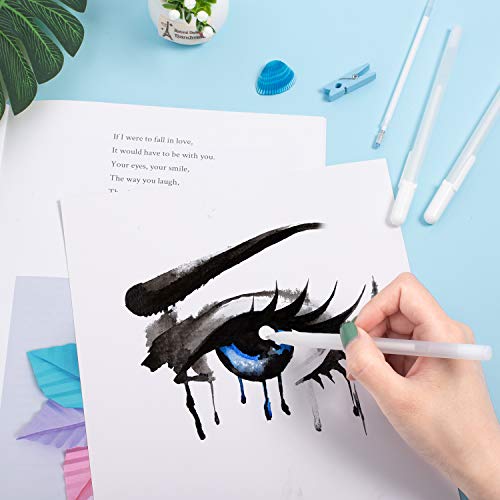 Whaline Juego de 6 Bolígrafos de Gel Blanco, 0,8mm Bolígrafos de Punta Fina para la Escuela Papeles Oscuros Resalte Suministros de Diseño de Arte de Dibujo(3 Bolígrafos de Gel Blanco y 3 Recargas)