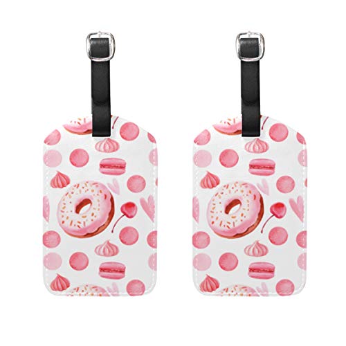 WINCAN Etiquetas de Equipaje (variadas,2PK),Patrón Sin Fisuras Donut Macarrón Cereza Merengue,Etiqueta de Equipaje para Equipaje,Mochilas Etiquetas de Maleta