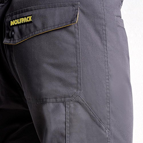 Wolfpack 15017110 Pantalon de Trabajo Gris/Amarillo Largo Talla 54/56 XXL