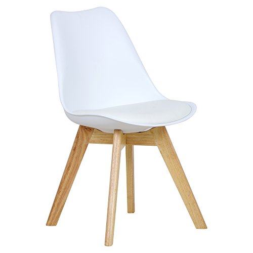 WOLTU 2X Sillas de Comedor Dining Chairs Silla Tower Madera Silla de Escritorio Asiento Acolchado en Cuero Sintético y Polipropileno Silla de Cocina Silla Conferencia Blanco BH29ws-2