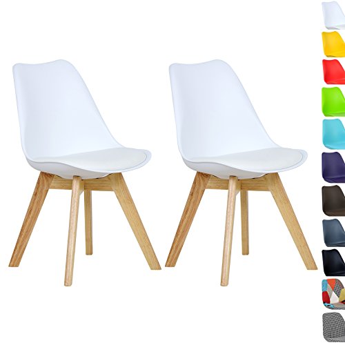 WOLTU 2X Sillas de Comedor Dining Chairs Silla Tower Madera Silla de Escritorio Asiento Acolchado en Cuero Sintético y Polipropileno Silla de Cocina Silla Conferencia Blanco BH29ws-2