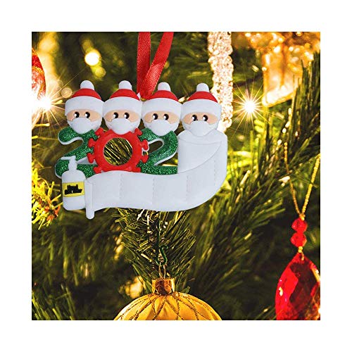 Wondsea - Kit de cuarentena Personalizado de 2 Piezas, Nombre de la Familia 2020, Regalo de Adorno navideño con máscara, Papel higiénico, Cuatro Personas