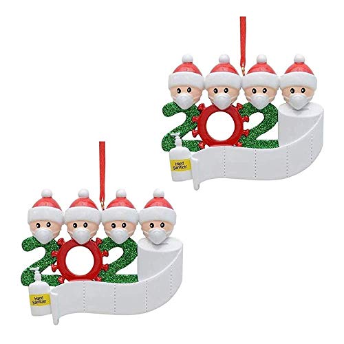 Wondsea - Kit de cuarentena Personalizado de 2 Piezas, Nombre de la Familia 2020, Regalo de Adorno navideño con máscara, Papel higiénico, Cuatro Personas