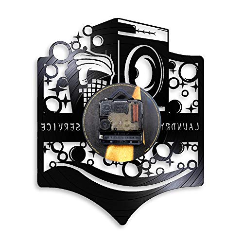 wtnhz LED Reloj de Pared de Vinilo Colorido Logotipo de la Sala de lavandería Logotipo de la Empresa Reloj de Pared Lavadora Servicio de lavandería Servicio de Limpieza de lavandería Servicio de m