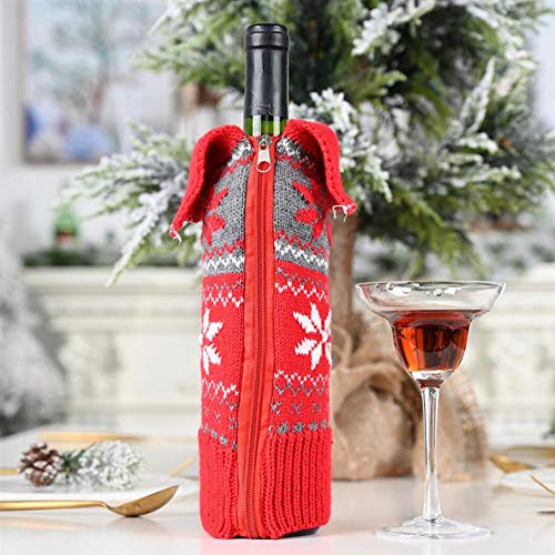 WWLIN 1 PC Botella de Navidad Cubierta con Cremallera Bolsa de Tejer Copo de Nieve impresión Cubierta de Botella de Vino decoración de Navidad para Restaurante en casa
