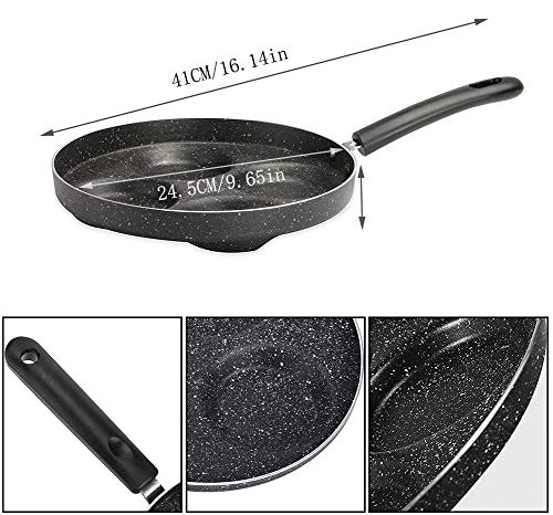 WYSD Sartén para Huevos múltiples, sartén para panqueques de 24 cm con 4 Agujeros, Molde Antiadherente para Tortilla de Desayuno con Asas largas Antideslizantes, Utensilios de Cocina