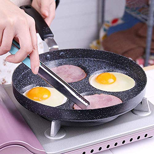 WYSD Sartén para Huevos múltiples, sartén para panqueques de 24 cm con 4 Agujeros, Molde Antiadherente para Tortilla de Desayuno con Asas largas Antideslizantes, Utensilios de Cocina