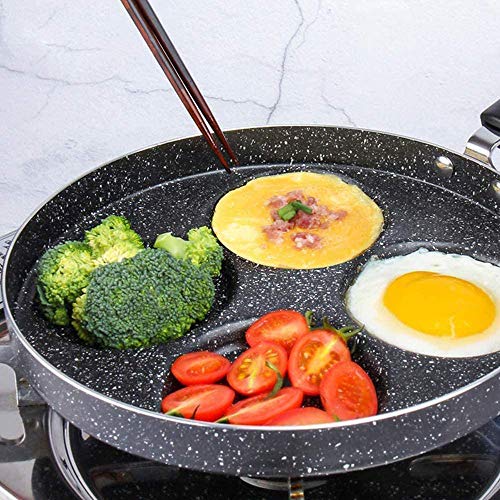 WYSD Sartén para Huevos múltiples, sartén para panqueques de 24 cm con 4 Agujeros, Molde Antiadherente para Tortilla de Desayuno con Asas largas Antideslizantes, Utensilios de Cocina