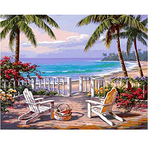 WYTTT Pintura por Números Número Vacaciones Cocolar Mar Paisaje Marino DIY Arte Moderno De La Pared Pintura De La Lona Decoración para El Hogar 16X20In Sin Marco