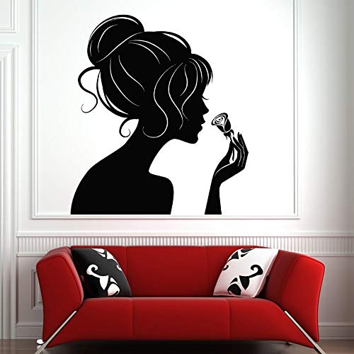 wZUN Etiqueta de la Pared Hair Salon Girl and Rose Mural Art Beauty Salon Wall Sticker Vinyl Sticker Mobile 63x70cm