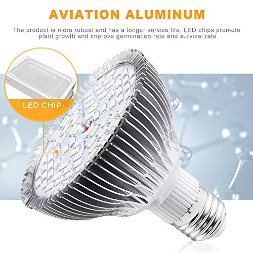 XGzhsa Bombilla de Crecimiento LED, lámpara de Crecimiento de Plantas, lámpara de Planta LED de Espectro Completo para el Crecimiento de Plantas de Invernadero de Flores de Interior (E27, 30W)