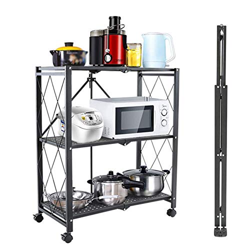 XHCP Kitchen Baker's Rack, 4 Capas Organizador de Almacenamiento Plegable de pie Organizador de microondas Horno Carro de estación de Trabajo de Cocina con Rueda Uni
