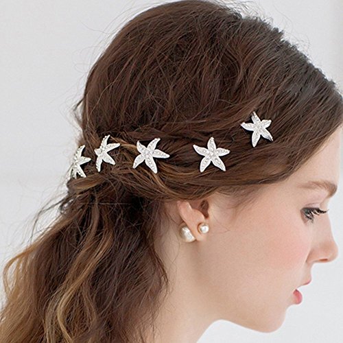 Xiton- 10 pines para el pelo de estrella de mar de cristal en tono plateado para horquillas de boda