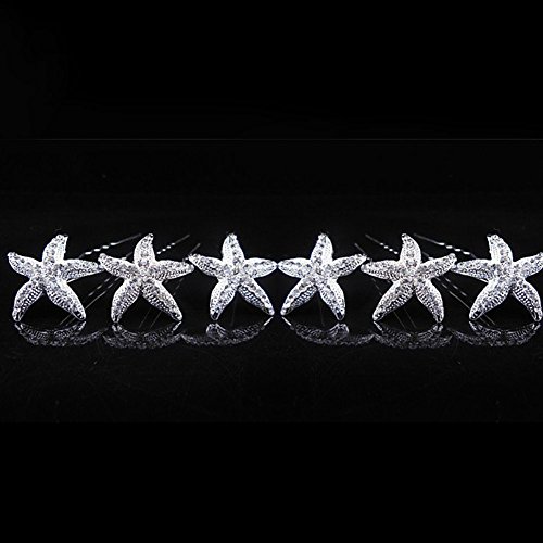 Xiton- 10 pines para el pelo de estrella de mar de cristal en tono plateado para horquillas de boda
