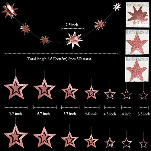 Xkfgcm 3 Set 2m Centelleo Estrella Fiesta Decoración 3D Estrella Color Bandera Guirnalda Pancarta Decorativa Navideña para Decoración de Fiestas Cumpleaños Bebé Ducha Graduación ro rosa