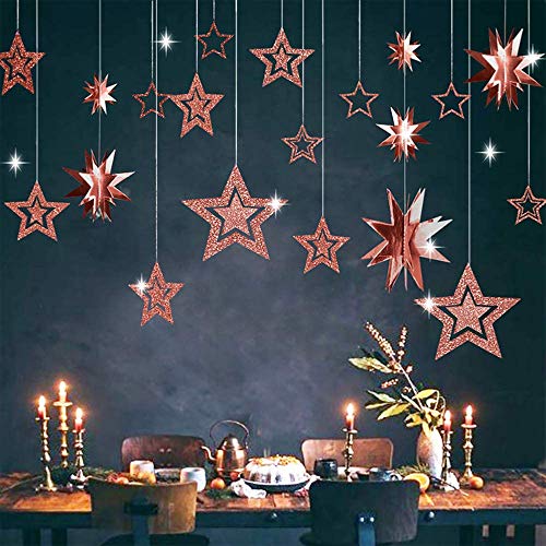 Xkfgcm 3 Set 2m Centelleo Estrella Fiesta Decoración 3D Estrella Color Bandera Guirnalda Pancarta Decorativa Navideña para Decoración de Fiestas Cumpleaños Bebé Ducha Graduación ro rosa