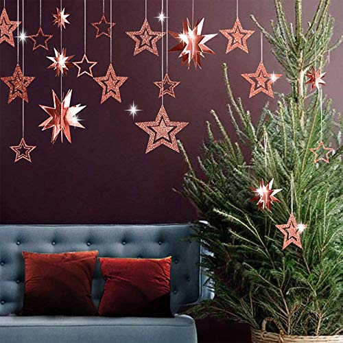 Xkfgcm 3 Set 2m Centelleo Estrella Fiesta Decoración 3D Estrella Color Bandera Guirnalda Pancarta Decorativa Navideña para Decoración de Fiestas Cumpleaños Bebé Ducha Graduación ro rosa