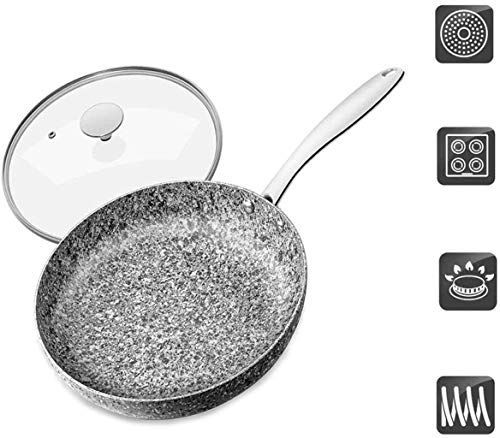 XUHRA Aceite En Poeles con Tapa, Freír Cacerola De Granito, Sartenes Saltee, Suelo De Piedra Cubierto De Apeo Y Pfoa, Estufa,12.6Inch