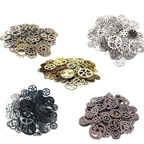 XYJIE 500Gram Surtido Vintage 5 Color mezclado Metal Steampunk Engranajes Encantos Colgante Reloj Reloj Engranaje de la rueda para hacer manualidades, Fabricación de joyas Accesorio (Mixto 5 colores)